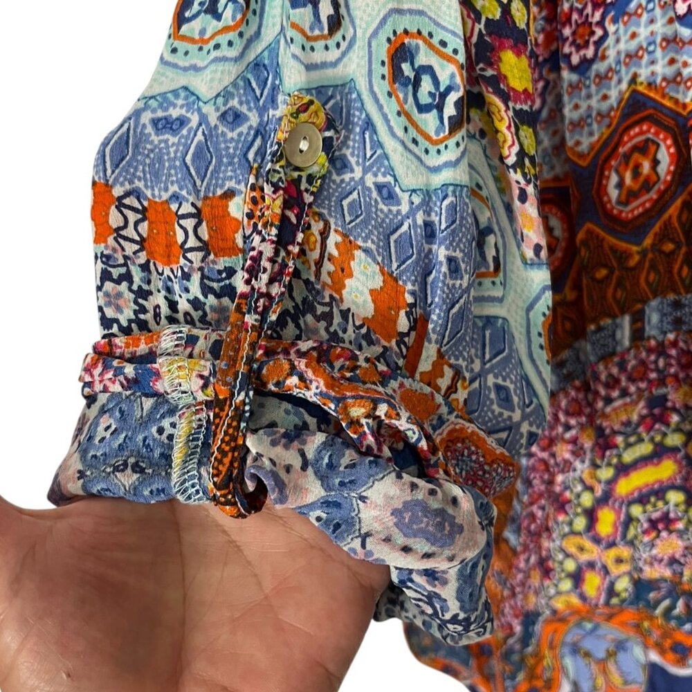 Soft Surroundings Size L Colorful Bohemian Tunic with Roll Tab Sleeves - Picture 3 of 6